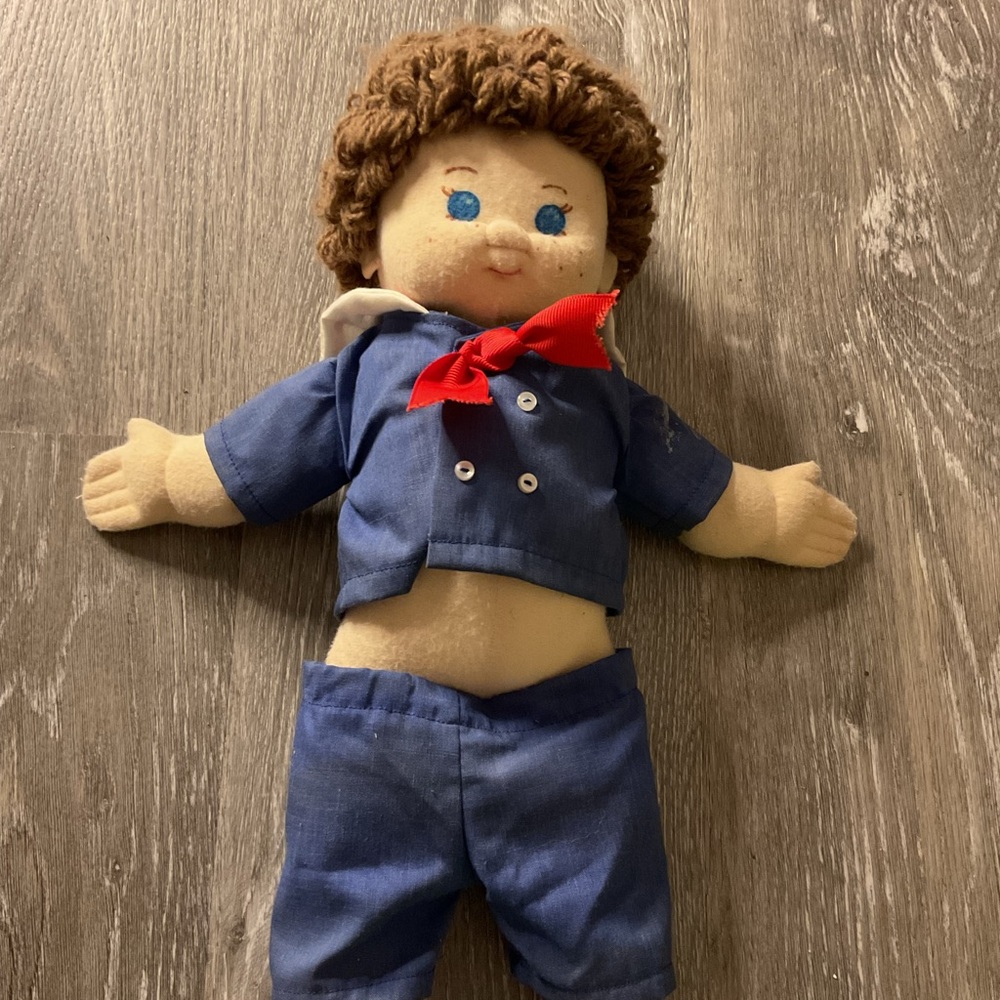 Vintage skipper Plush Doll in Blue Outfit with Red Scarf